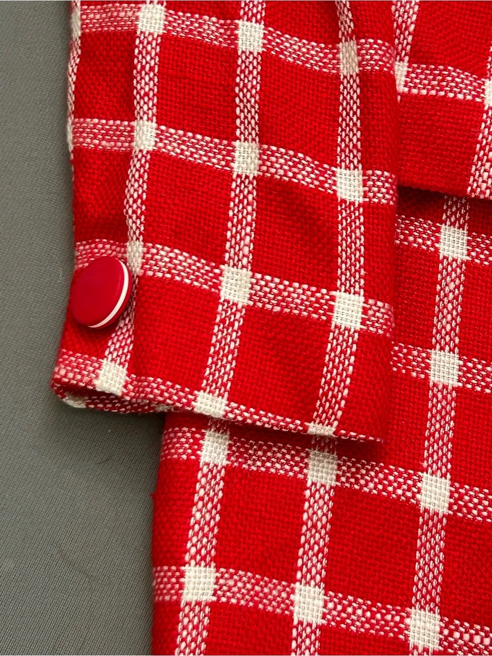 Vintage Circa 90's Couture Dior Red and White Windowpane Blazer and Skirt SET